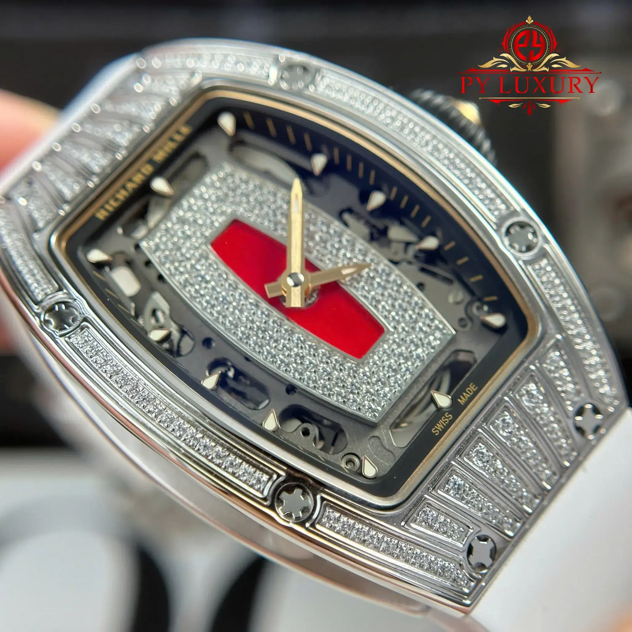 Richard Mille RM07-01 Lady Diamonds Red Lip White Rubber Strap 1:1 Super Clone ZF 45.32 x 32.3mm - Image 5