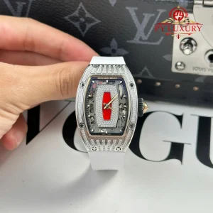 Đồng Hồ Richard Mille RM07-01 Vỏ Trắng Đính Đá CZ Mặt Số Đỏ Replica 1:1 Cao Nhất ZF 45.32 x 32.3mm