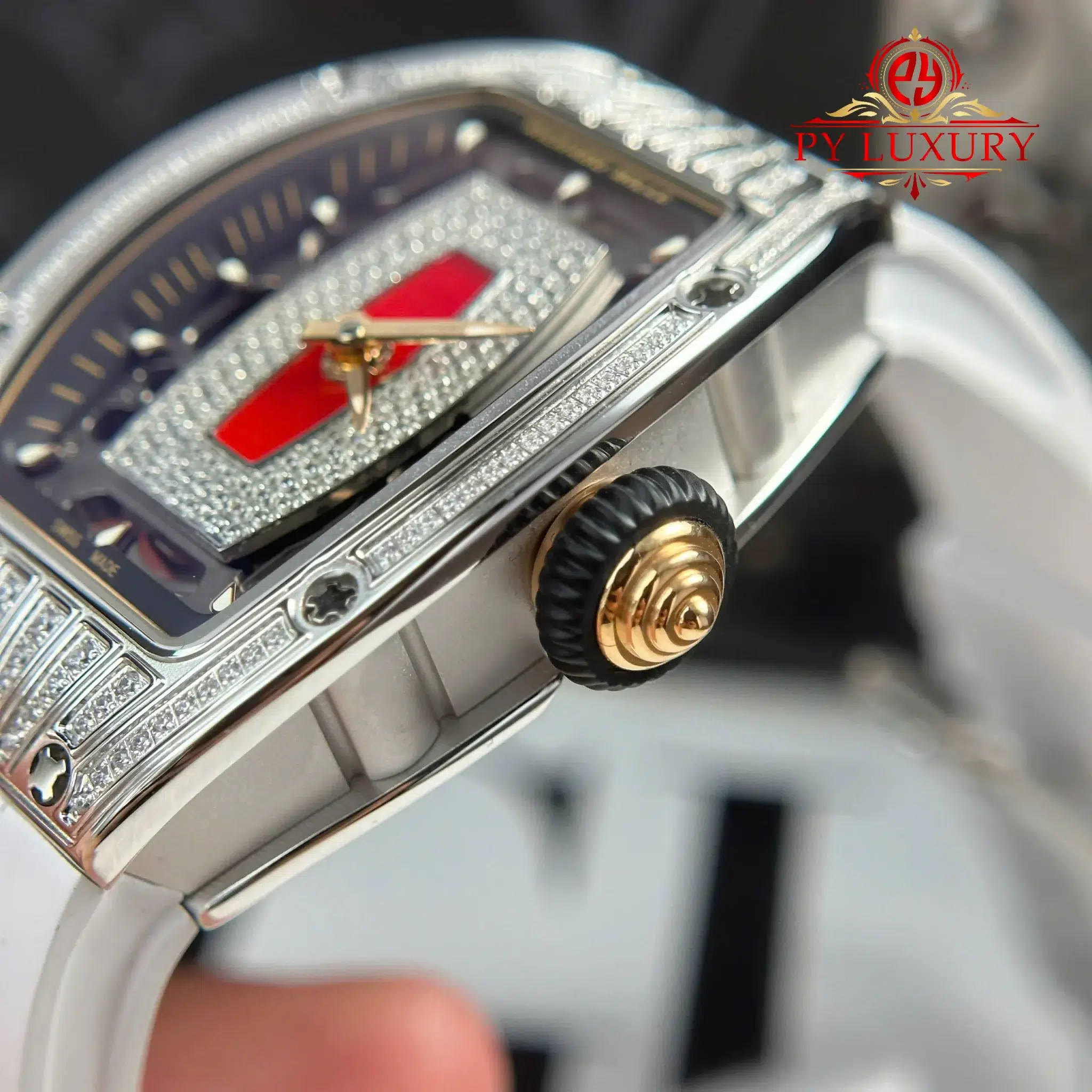Richard Mille RM07-01 Lady Diamonds Red Lip White Rubber Strap 1:1 Super Clone ZF 45.32 x 32.3mm - Image 6