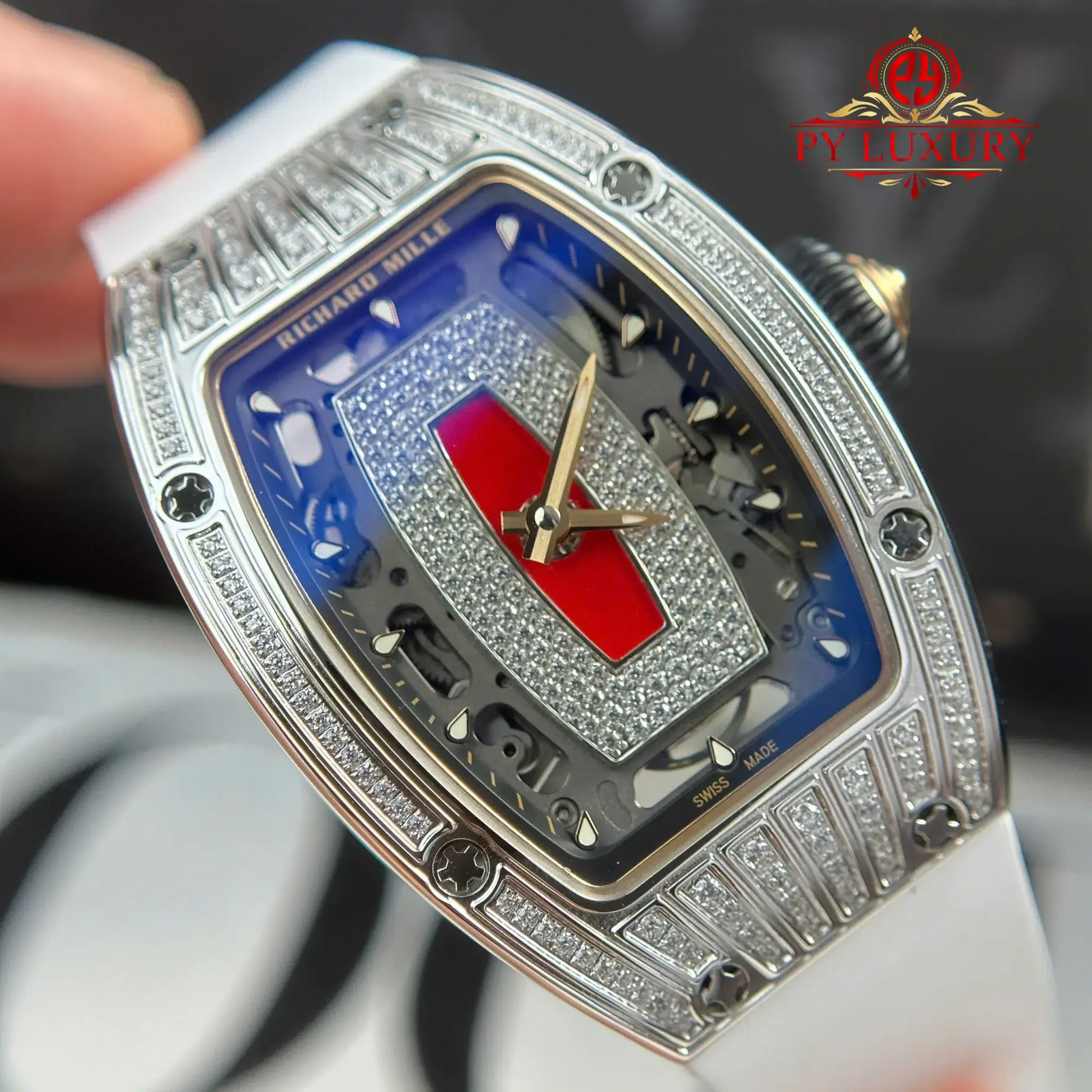 Richard Mille RM07-01 Lady Diamonds Red Lip White Rubber Strap 1:1 Super Clone ZF 45.32 x 32.3mm - Image 2