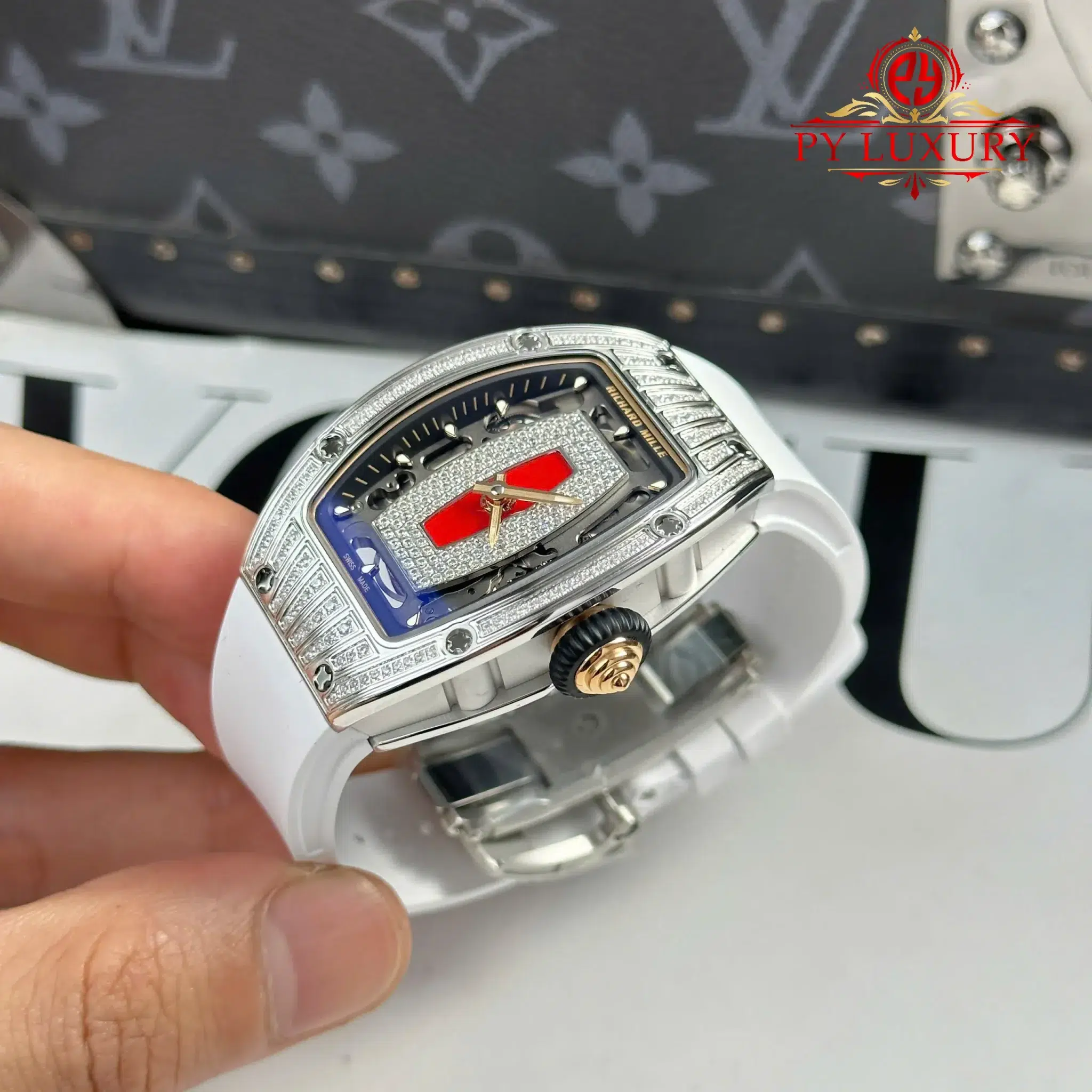 Richard Mille RM07-01 Lady Diamonds Red Lip White Rubber Strap 1:1 Super Clone ZF 45.32 x 32.3mm - Image 3