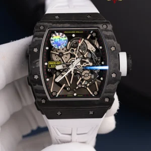 Đồng Hồ Richard Mille RM35-02 Rafael Nadal Vỏ Carbon TPT Dây Cao Su Trắng Replica 1:1 V7 ZF 49.94mm x 44.5mm