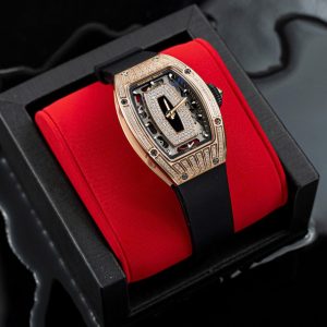 Đồng Hồ Richard Mille RM07-01 Vàng Hồng Mặt Số Đen Onyx Đính Đá CZ Replica 1:1 Cao Nhất ZF 45.32 x 32.3mm