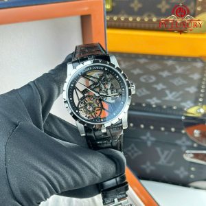 Đồng Hồ Roger Dubuis Excalibur Skeleton RDDBEX0393 Tourbillon Dây Da Đen Replica BBR 42mm