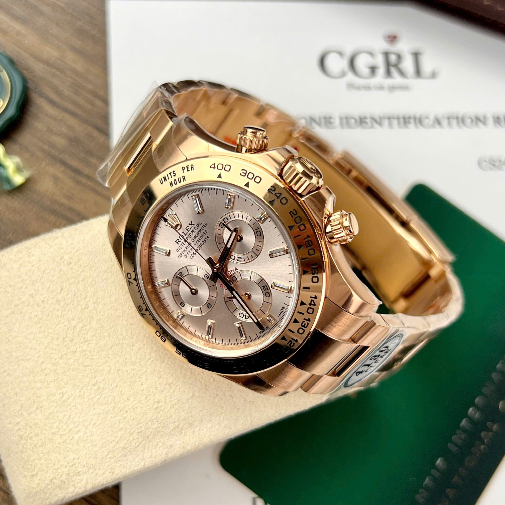 Đồng hồ Rolex Daytona 116505-0017 Vàng Hồng Mặt Cá Hồi Cọc Số Đính Đá Replica Clean 40mm - Image 3