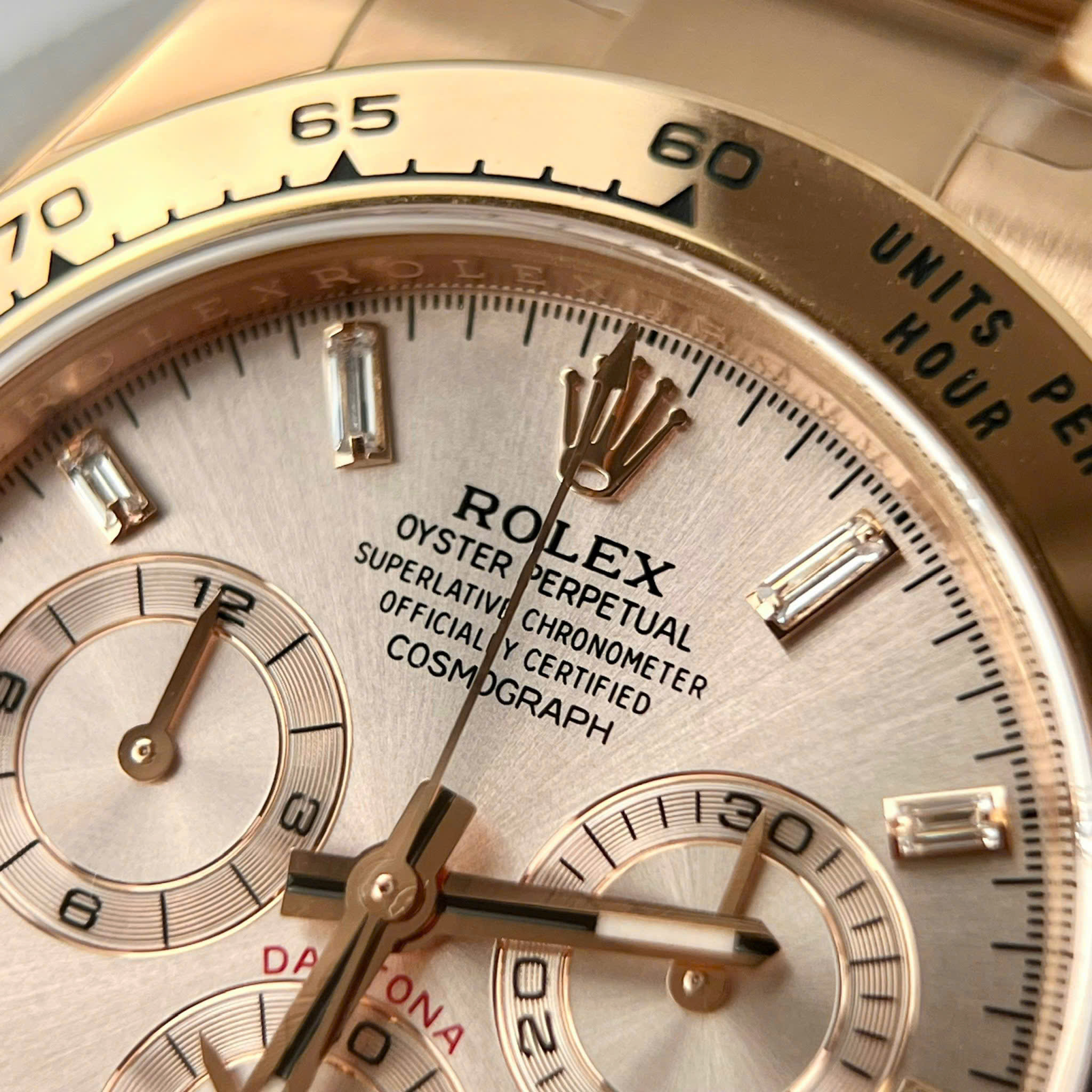 Đồng hồ Rolex Daytona 116505-0017 Vàng Hồng Mặt Cá Hồi Cọc Số Đính Đá Replica Clean 40mm - Image 5