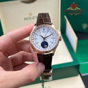 Rolex Cellini Moonphase 50535 Rose Gold Leather Best Replica 39mm