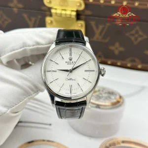 Đồng Hồ Rolex Cellini Time 50505 Vỏ Trắng Mặt Trắng Dây Da Replica 39mm