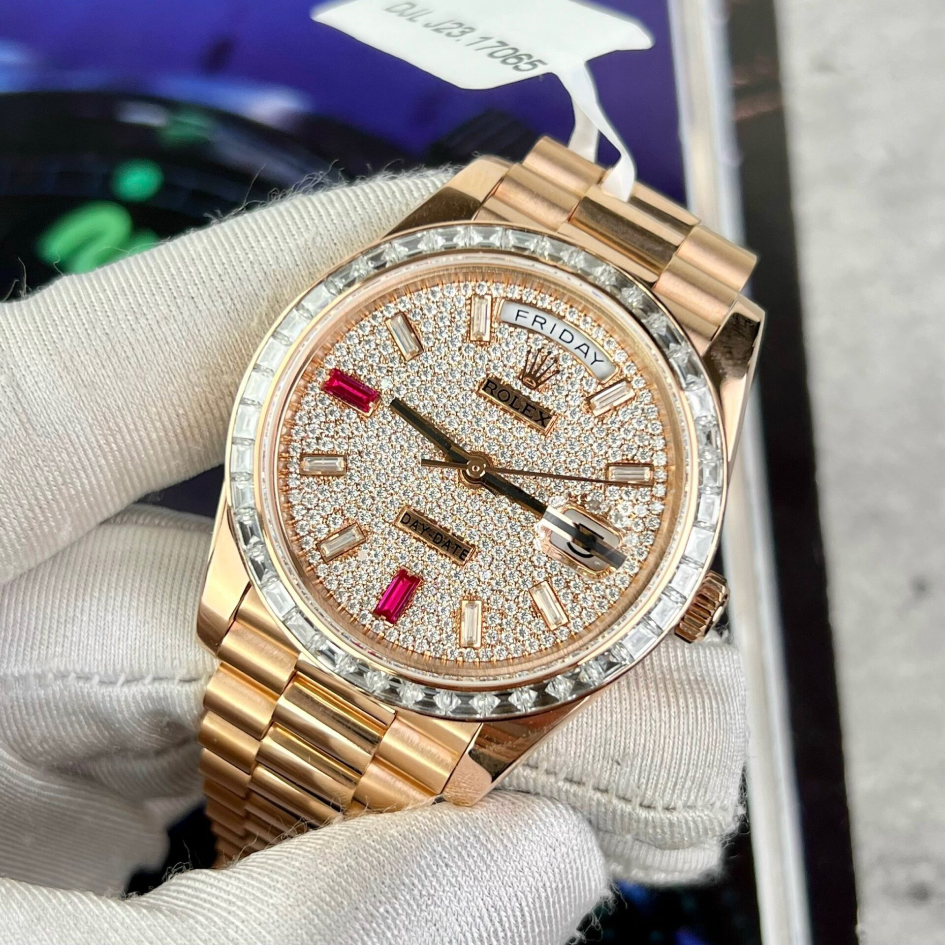 Rolex Day-Date 228345RBR 18K Gold Wrapped Customized Baguette Moissanite 40mm - Image 3