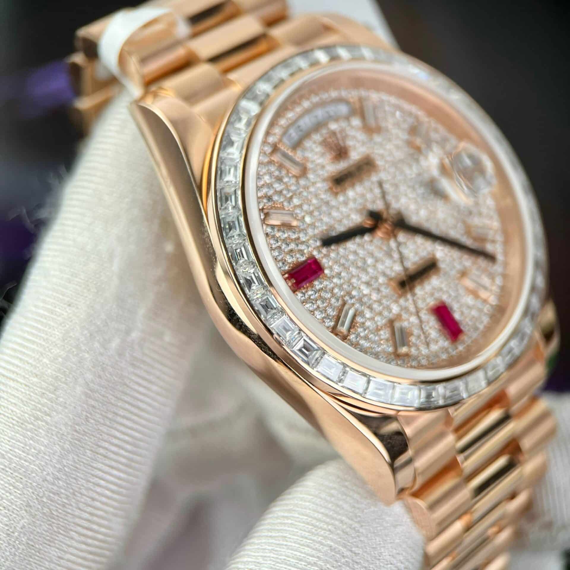 Rolex Day-Date 228345RBR 18K Gold Wrapped Customized Baguette Moissanite 40mm - Image 7