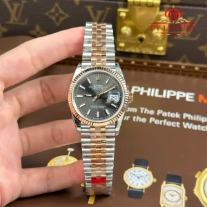 Đồng Hồ Rolex Datejust 126231 Demi Vàng Hồng Mặt Xám Cọc Số Dạ Quang Dây Jubilee Replica 1:1 VSF 36mm