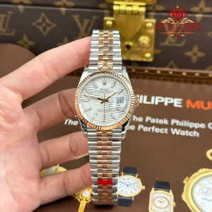 Đồng Hồ Rolex Datejust 126231 Demi Vàng Hồng Mặt Nếp Gấp Bạc Cọc Số Dạ Quang Dây Jubilee Replica 1:1 VSF 36mm