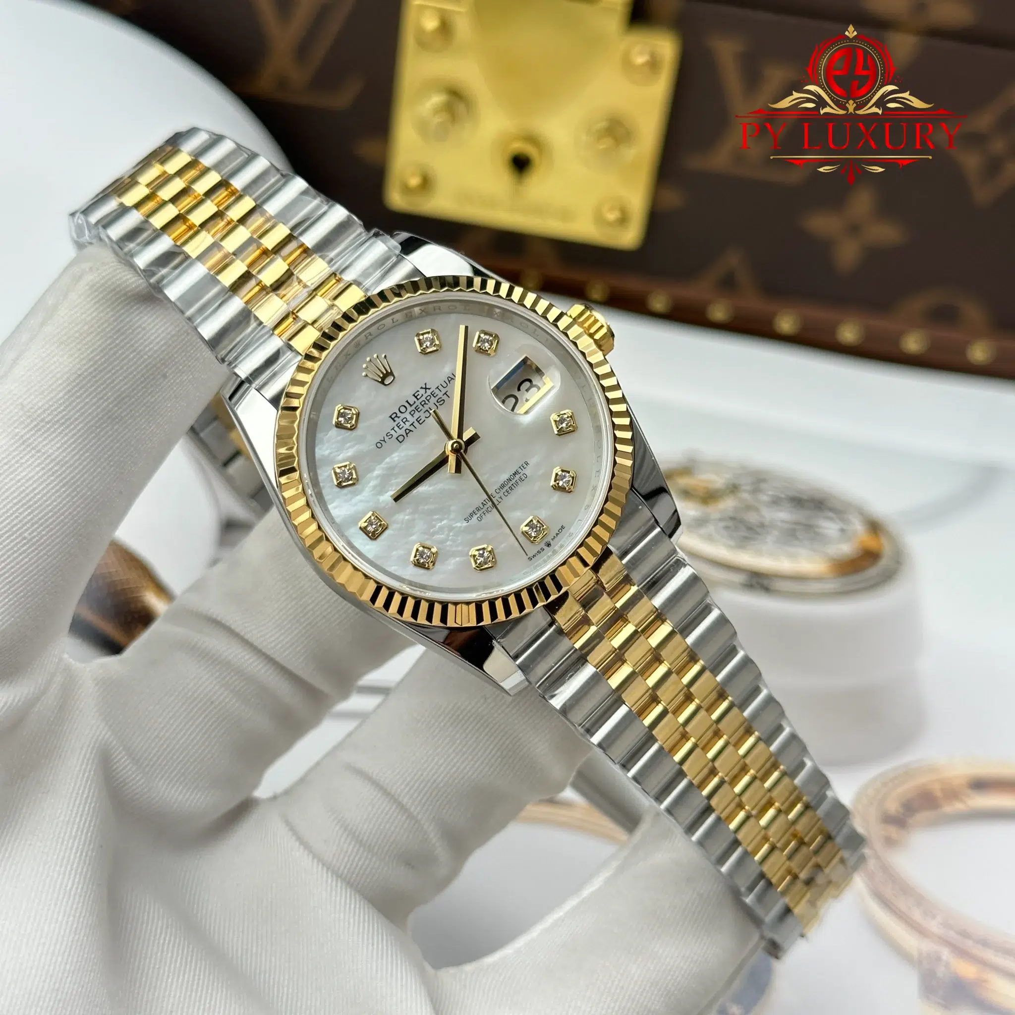 Rolex Datejust 126233-0023 Steel & Yellow Gold White Mother of Pearl Diamond Dial Jubilee Bracelet Best Replica 36mm - Image 2