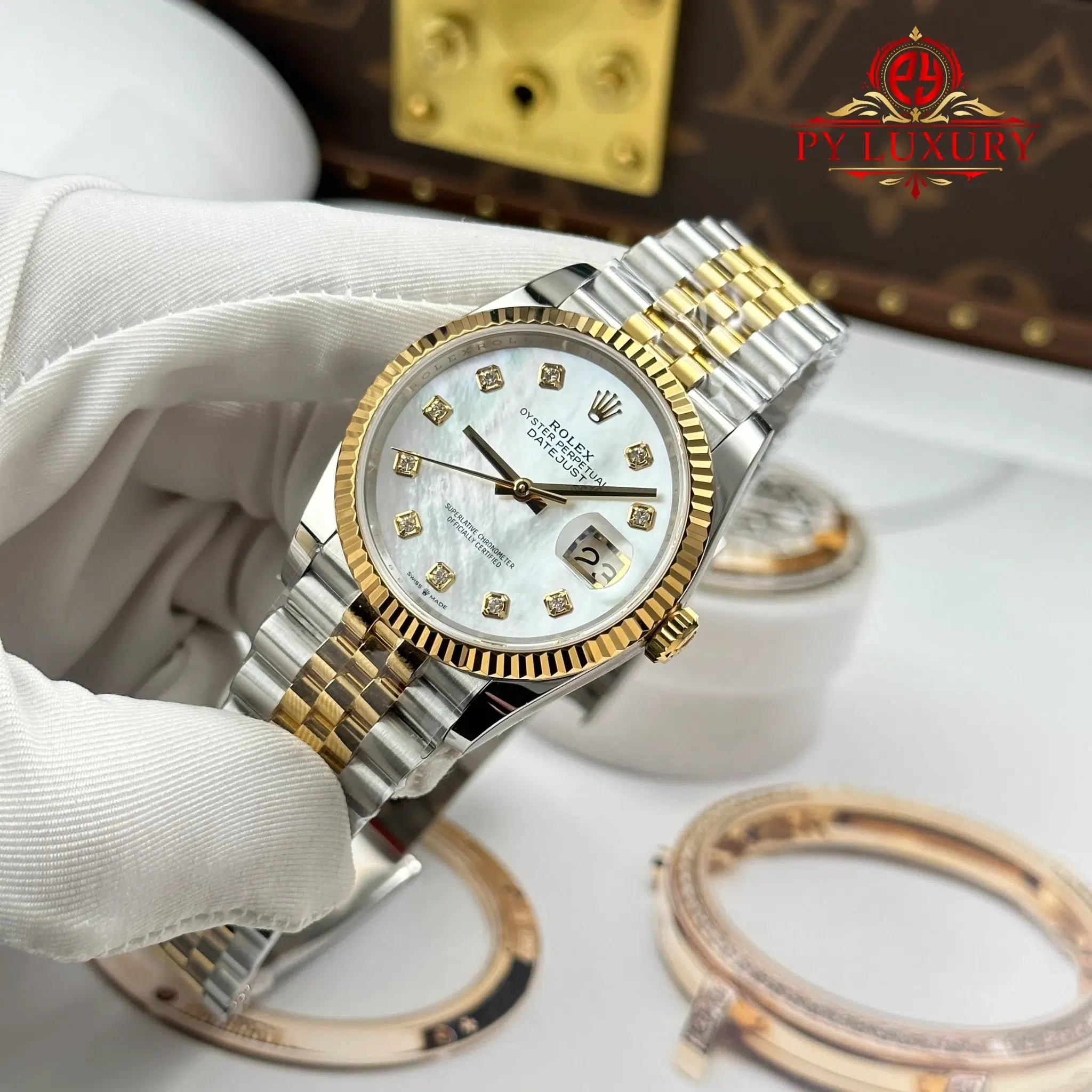 Rolex Datejust 126233-0023 Steel & Yellow Gold White Mother of Pearl Diamond Dial Jubilee Bracelet Best Replica 36mm - Image 3