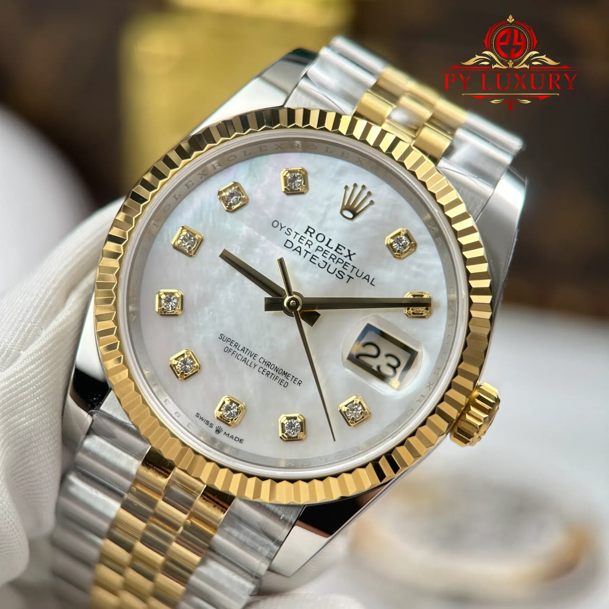 Rolex Datejust 126233-0023 Steel & Yellow Gold White Mother of Pearl Diamond Dial Jubilee Bracelet Best Replica 36mm - Image 5