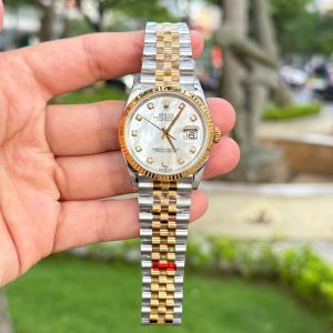 Đồng Hồ Rolex Datejust 126233 Demi Vàng Độ Mặt Xà Cừ Tự Nhiên Cọc Số Moissanite Dây Jubilee Rep 1:1 VSF 36mm