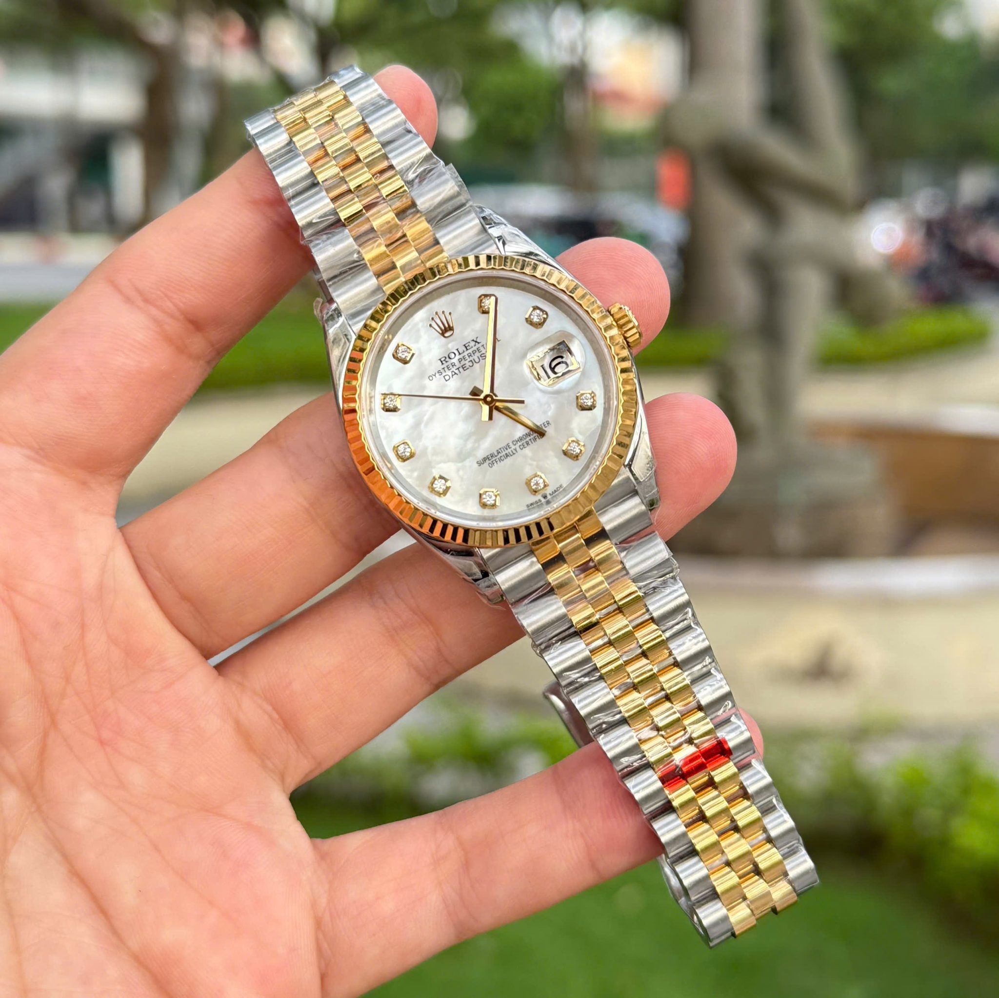 Rolex Datejust 126233 Steel & Yellow Gold Custom Natural MOP Dial Moissanite Markers Jubilee Bracelet Super Clone VSF 36mm - Image 2