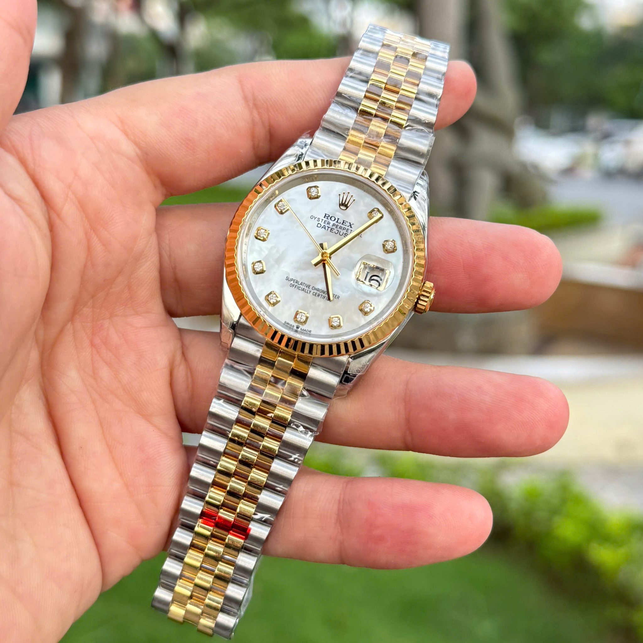 Rolex Datejust 126233 Steel & Yellow Gold Custom Natural MOP Dial Moissanite Markers Jubilee Bracelet Super Clone VSF 36mm - Image 3