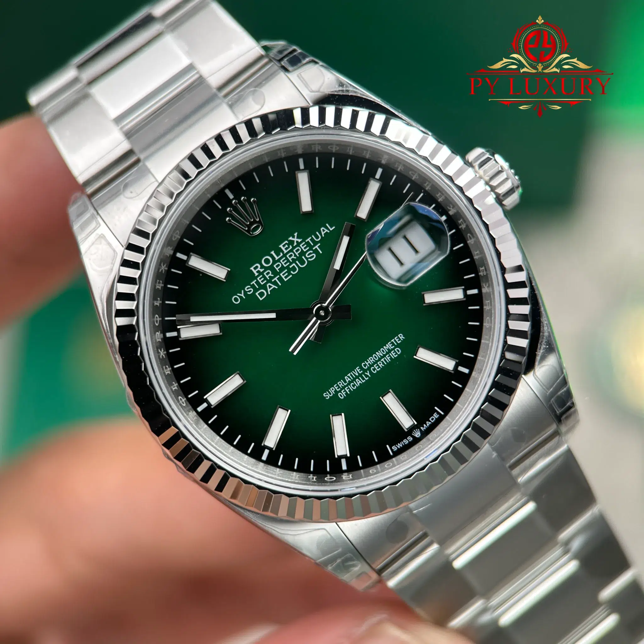 Rolex Datejust 126234 Green Ombré Dial Fluted Bezel Oyster Bracelet Super Clone VSF 36mm - Image 5