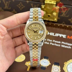 Đồng Hồ Rolex Datejust 126283RBR Demi Vàng Mặt Số Nếp Gấp Vàng Viền Đá Dây Jubilee Replica 1:1 VSF 36mm