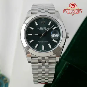 Đồng Hồ Rolex Datejust 126300 Mặt Xanh Bạc Hà Viền Trơn Dây Jubilee Replica 1:1 VS Factory 41mm