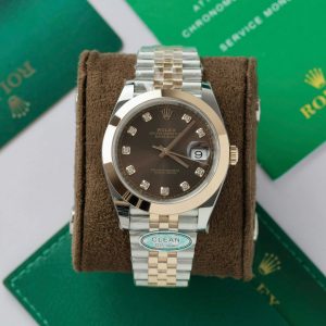 Đồng Hồ Rolex Datejust 126301-0004 Mặt Chocolate Cọc Số Đính Đá Viền Trơn Rep 1:1 Clean Factory 41mm