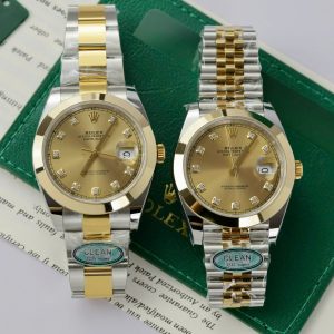 Đồng Hồ Rolex Datejust 126303 Mặt Số Champagne Cọc Số Đính Đá Demi Vàng Viền Trơn Rep 1:1 Clean Factory 41mm