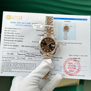 Đồng Hồ Rolex Datejust 126331 Demi Mặt Chocolate Cọc Số Đá Bọc Vàng 10K Rep 1:1 V5 GMF 41mm