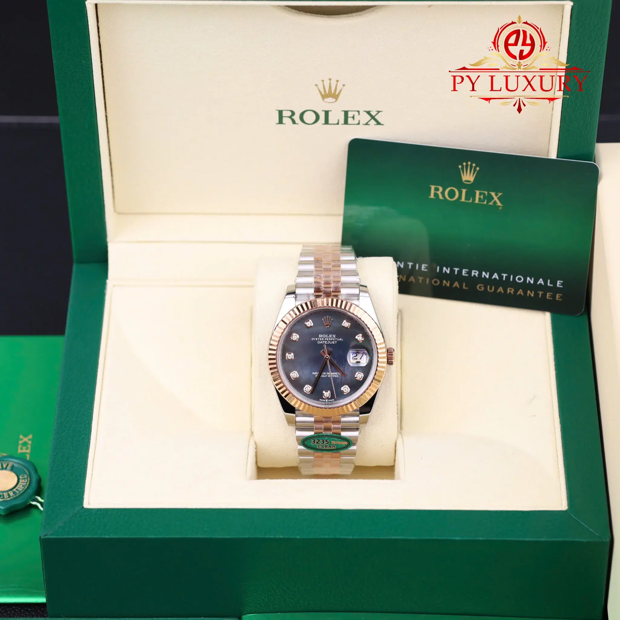 Rolex Datejust 126331 Steel & Rose Gold Custom Black Mother of Pearl Dial Moissanite Markers Jubilee 1:1 Best Edition 41mm
