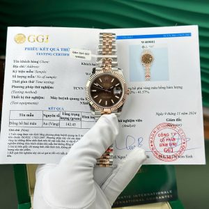 Đồng Hồ Rolex Datejust 126331 Demi Mặt Chocolate Cọc Số Dạ Quang Bọc Vàng 10K Tốt Nhất V5 GMF 41mm