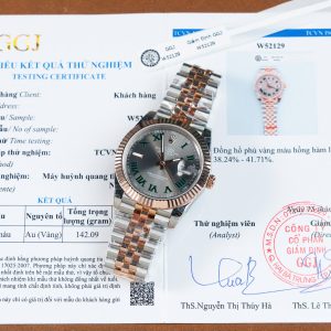 Đồng Hồ Rolex Datejust 126331 Demi Bọc Vàng Hồng 10K Mặt Số Wimbledon Replica 1:1 V5 GMF 41mm