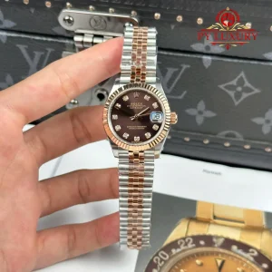 Đồng Hồ Nữ Rolex Datejust 278271 Demi Vàng Hồng Mặt Chocolate Cọc Số Đính Đá Dây Jubilee 1:1 Replica THB 31mm