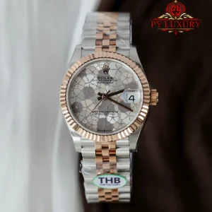 Đồng Hồ Nữ Rolex Datejust 278271 Demi Vàng Hồng Mặt Số Bạc Họa Tiết Hoa Dây Jubilee Replica 1:1 THB 31mm
