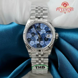 Đồng Hồ Nữ Rolex Datejust 278274 Mặt Họa Tiết Hoa Xanh Dây Jubilee Replica 1:1 THB 31mm