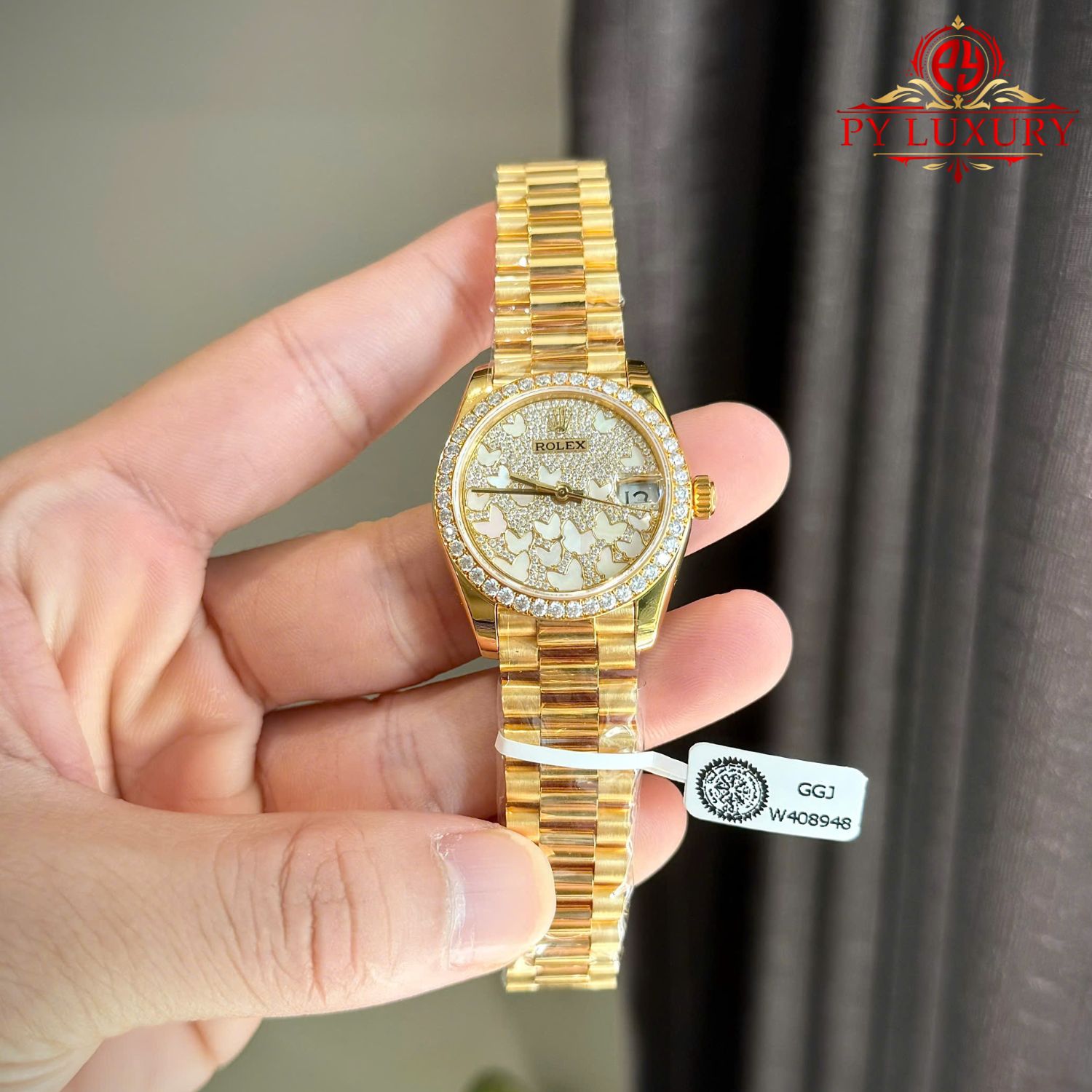 Đồng Hồ Nữ Rolex Datejust 278288PAVEO Butterfly Bọc Vàng 18K Chế Tác Viền & Mặt Số Moissanite 31mm - Image 3