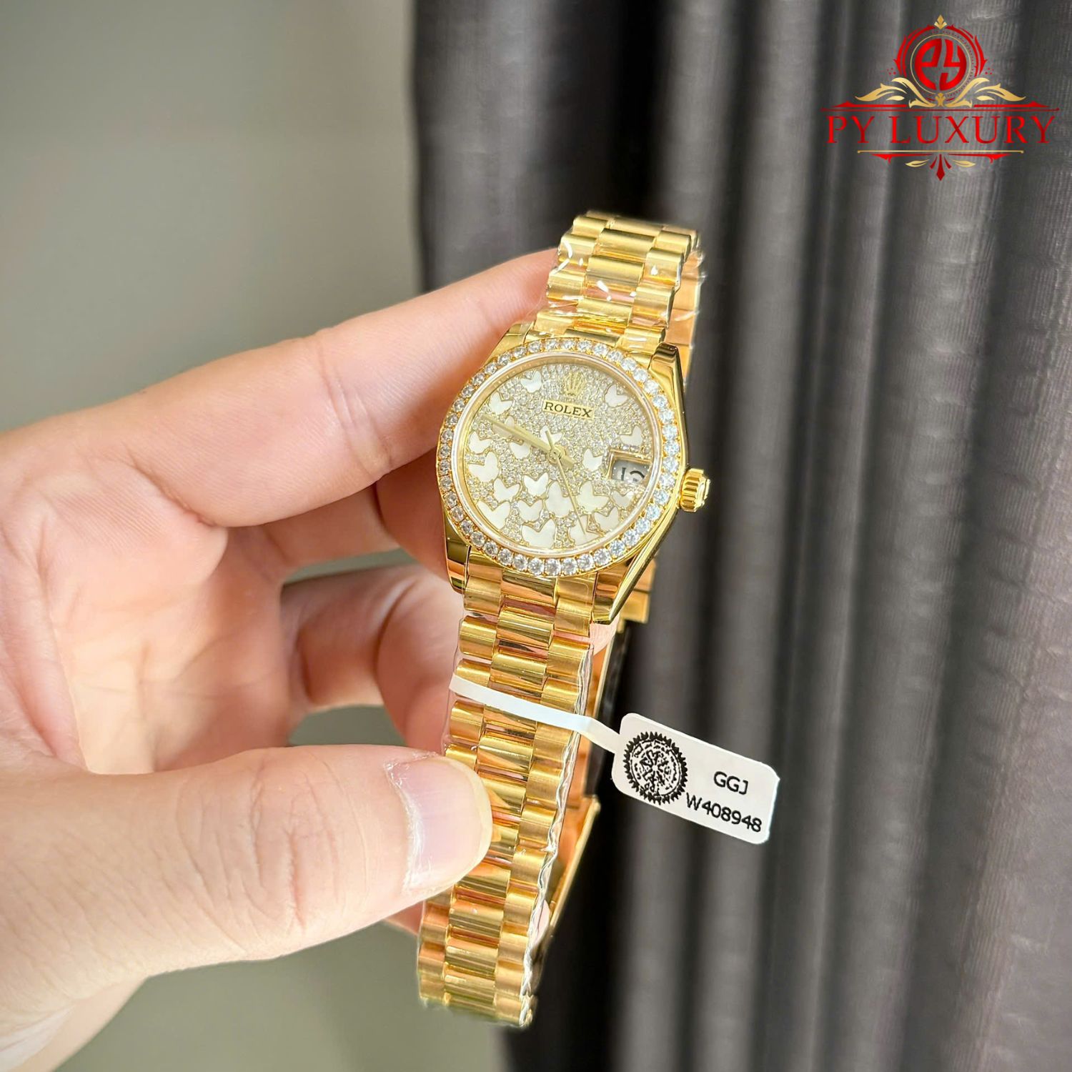 Đồng Hồ Nữ Rolex Datejust 278288PAVEO Butterfly Bọc Vàng 18K Chế Tác Viền & Mặt Số Moissanite 31mm - Image 4