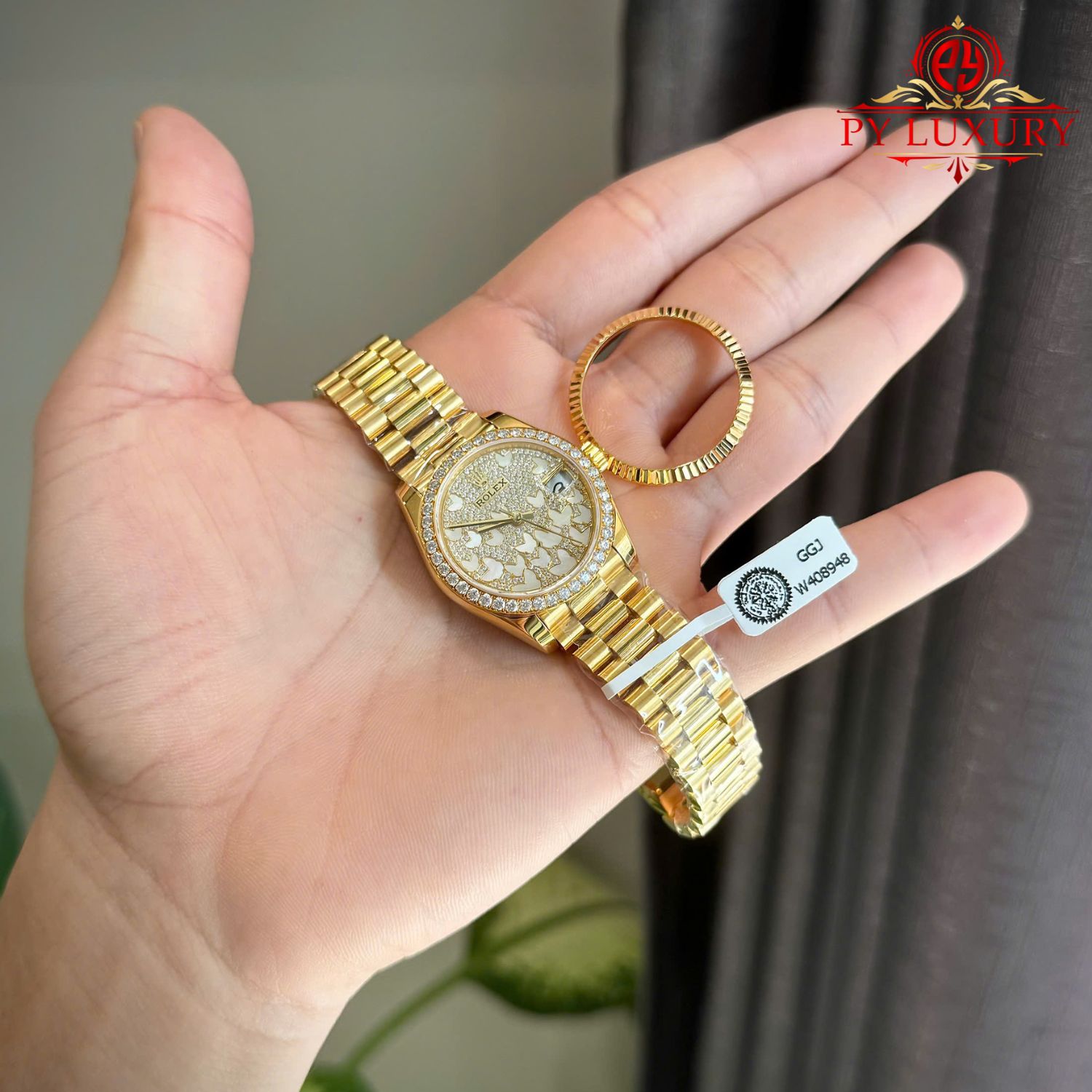 Đồng Hồ Nữ Rolex Datejust 278288PAVEO Butterfly Bọc Vàng 18K Chế Tác Viền & Mặt Số Moissanite 31mm - Image 6