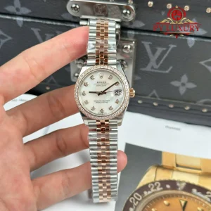 Đồng Hồ Nữ Rolex Datejust 278381RBR-0026 Demi Vàng Hồng Mặt Khảm Trai Viền Đá Dây Jubilee Replica 1:1 THBF 31mm