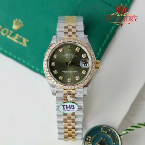 Rolex Datejust 278383RBR Two Tone Yellow Gold Olive Green Dial Diamond Bezel Jubilee Bracelet Best Replica THB 31mm