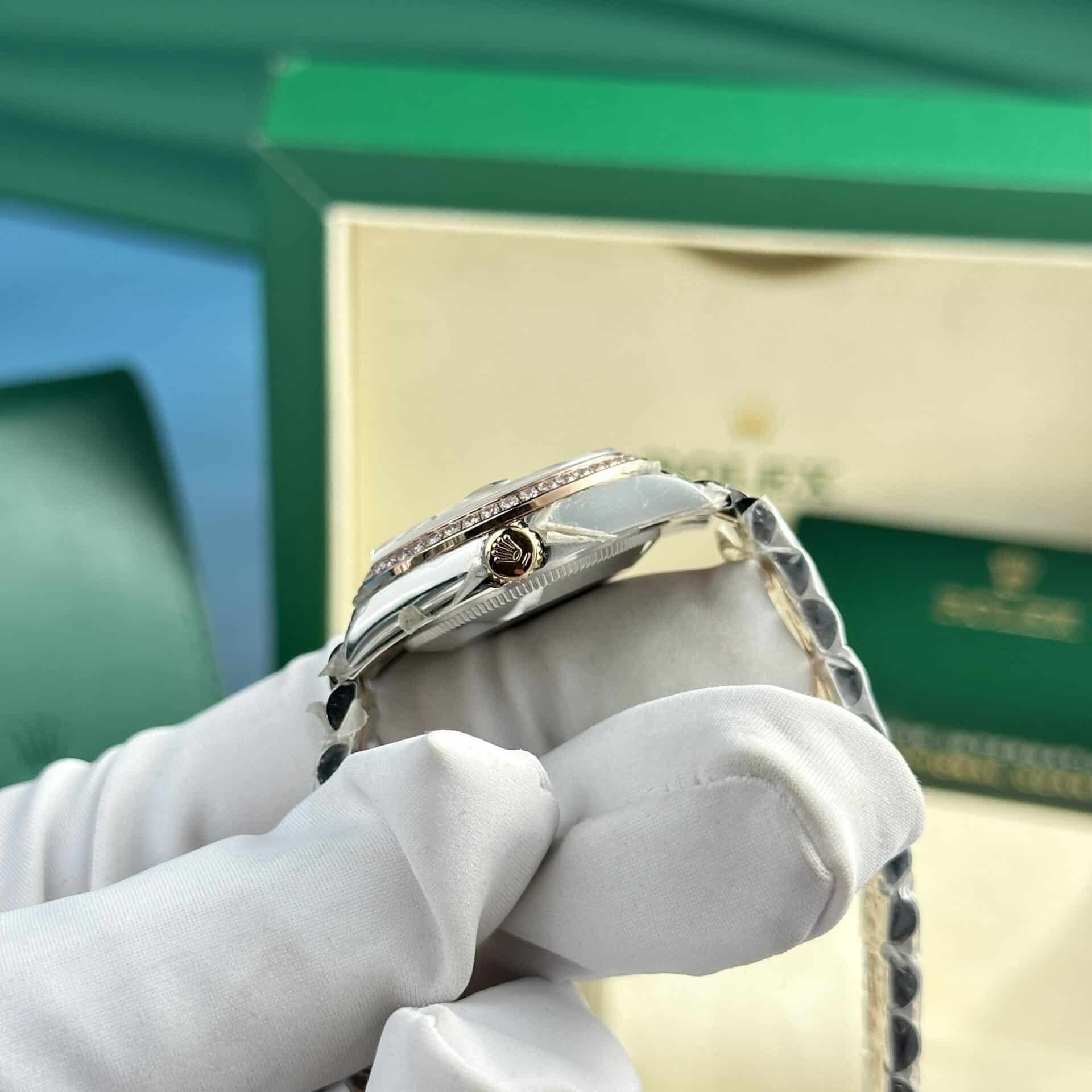 Đồng Hồ Nữ Rolex Datejust 278381RBR-0016 Demi Vàng Hồng Mặt Số Bạc Viền Đá Dây Jubilee Replica 31mm - Image 5