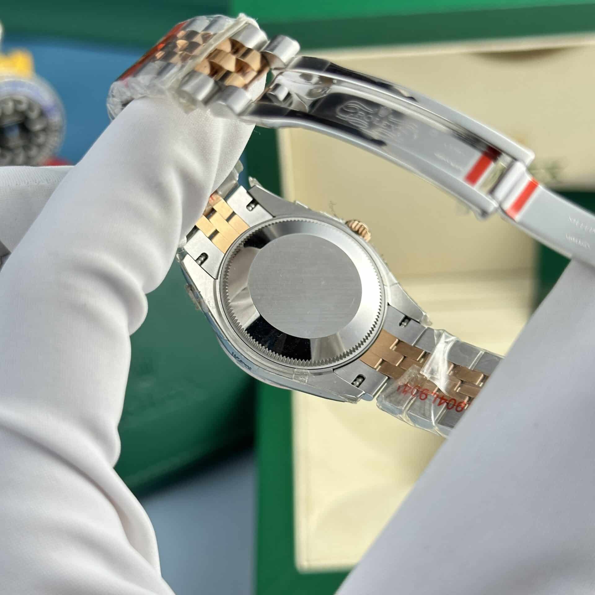 Đồng Hồ Nữ Rolex Datejust 278381RBR-0016 Demi Vàng Hồng Mặt Số Bạc Viền Đá Dây Jubilee Replica 31mm - Image 7