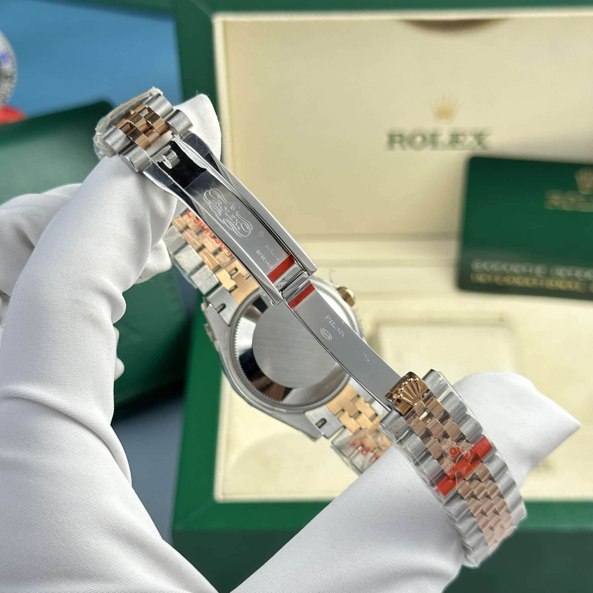 Đồng Hồ Nữ Rolex Datejust 278381RBR-0016 Demi Vàng Hồng Mặt Số Bạc Viền Đá Dây Jubilee Replica 31mm - Image 8