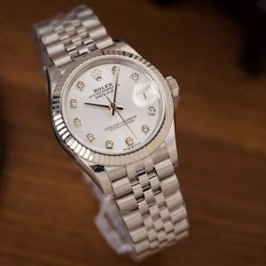 Đồng Hồ Nữ Rolex Datejust 31 Mặt Trắng Cọc Số Đính Đá Jubilee Rep 11