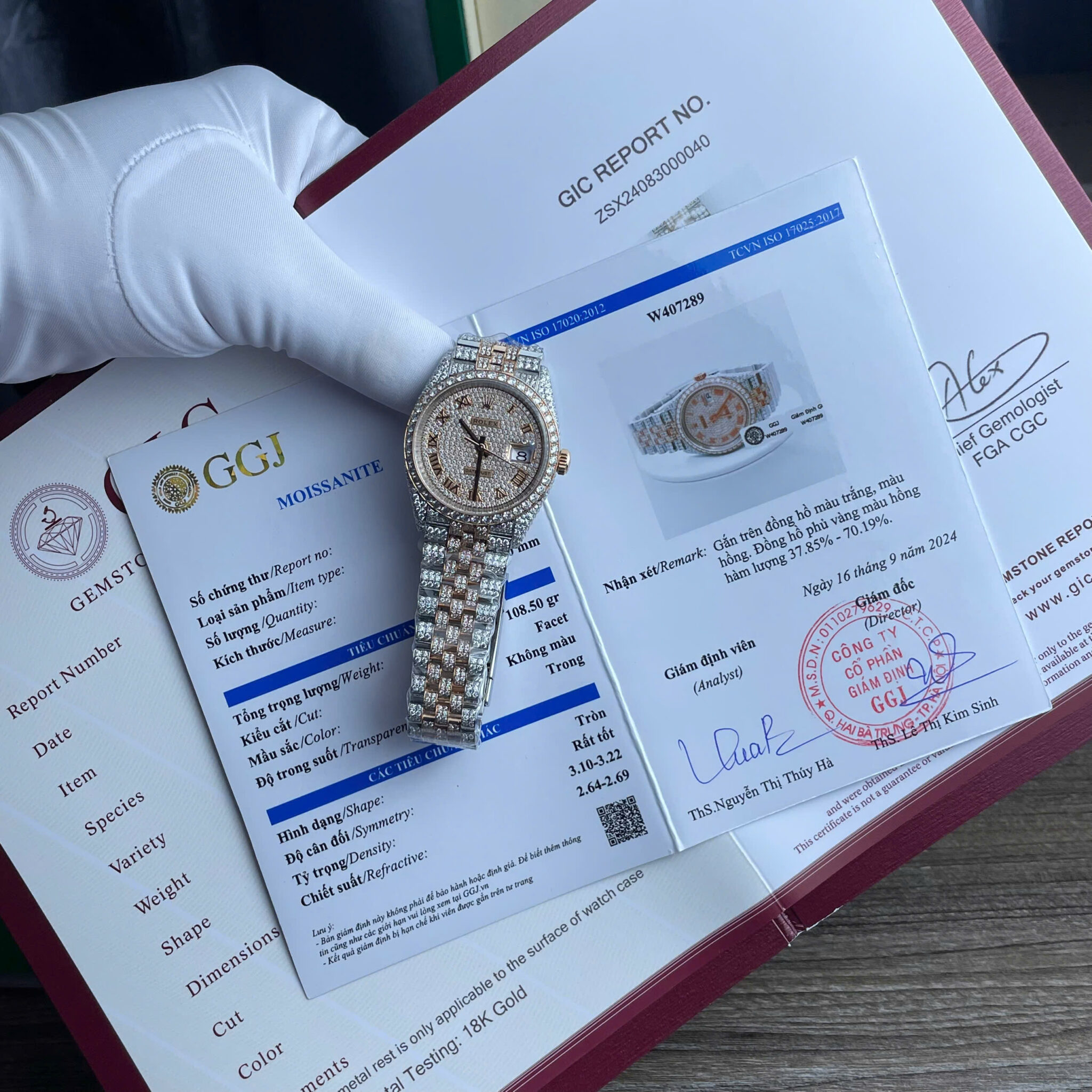 Đồng Hồ Rolex Datejust 36 Demi Bọc Vàng Hồng 18K Cọc Số La Mã Chế Tác Full Đá Moissanite 36mm - Image 2