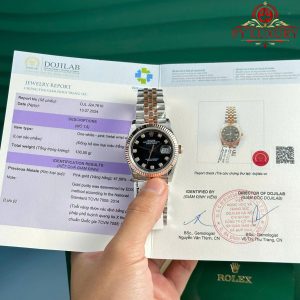 Đồng Hồ Rolex Datejust 126231-0019 Mặt Đen Cọc Số Đá Demi Bọc Vàng Hồng 10K Replica 1:1 GMF 36mm