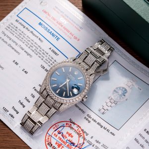 Rolex Datejust 41 Blue Dial Iced Out Moissanite Top Quality Replica 41mm