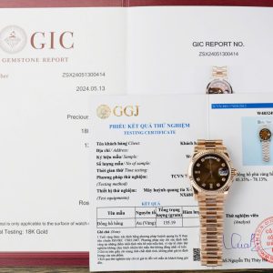 Đồng Hồ Rolex Day-Date 128235-0037 Mặt Nâu Ombré Cọc Số Đá Bọc Vàng 18K Rep 1:1 GMF 36mm