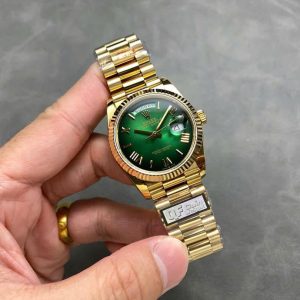 Đồng Hồ Rolex Day-Date 128238-0118 Vàng Vàng Mặt Số Xanh Ombré Cọc La Mã 158g Clone 1:1 QF 36mm