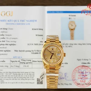 Đồng Hồ Rolex Day-Date 128238-0132 Mặt Champagne Cọc Đá Bagueet Bọc Vàng 18K Replica 1:1 QF 36mm