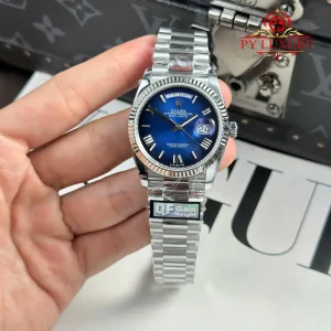 Đồng Hồ Rolex Day-Date 128239-0063 Mặt Số Màu Xanh Dương Ombré Cọc Số La Mã 158g Rep 1:1 QF 36mm